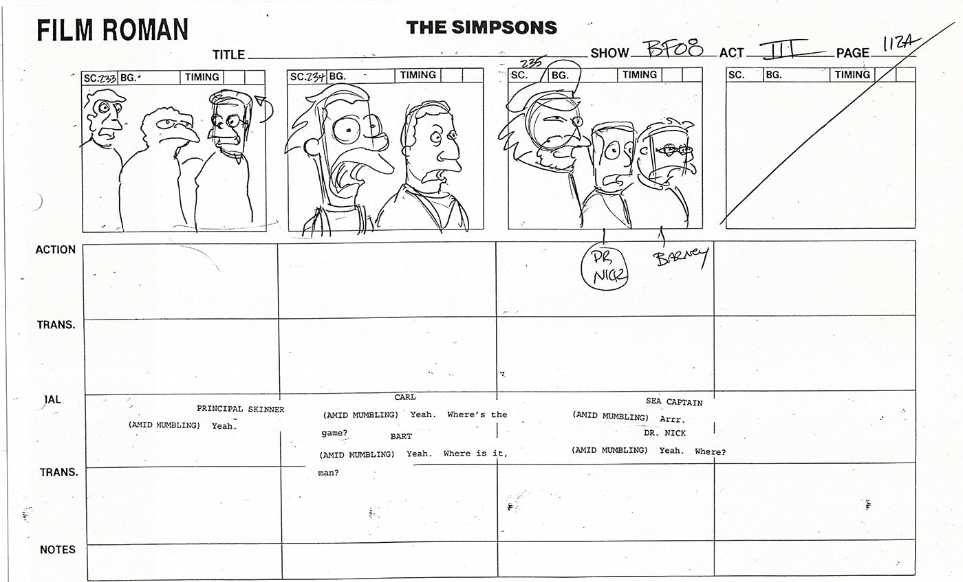 The Simpsons Production Animation Storyboard Copy Fox 1999 AS-25