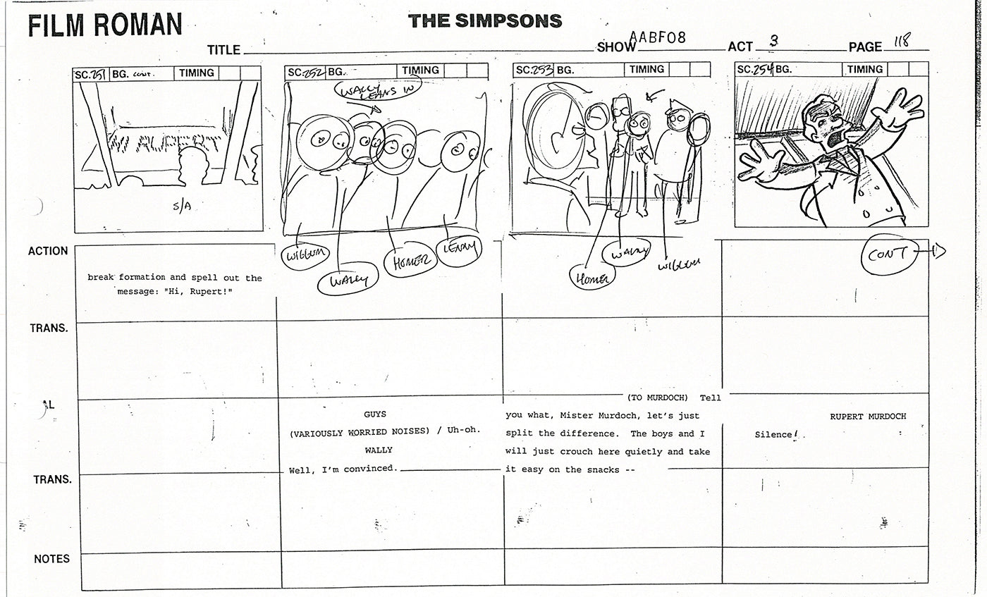 The Simpsons Production Animation Storyboard Copy Fox 1999 AS-34