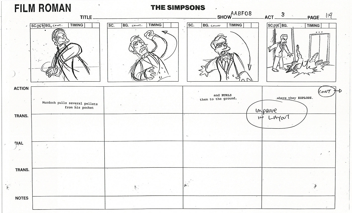 The Simpsons Production Animation Storyboard Copy Fox 1999 AS-35