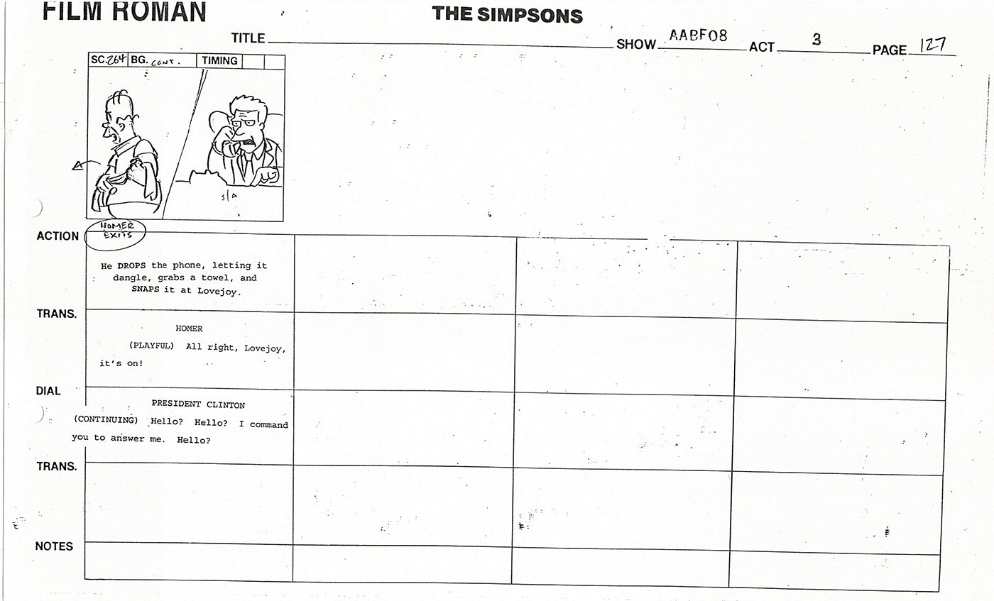 The Simpsons Production Animation Storyboard Copy Fox 1999 AS-44