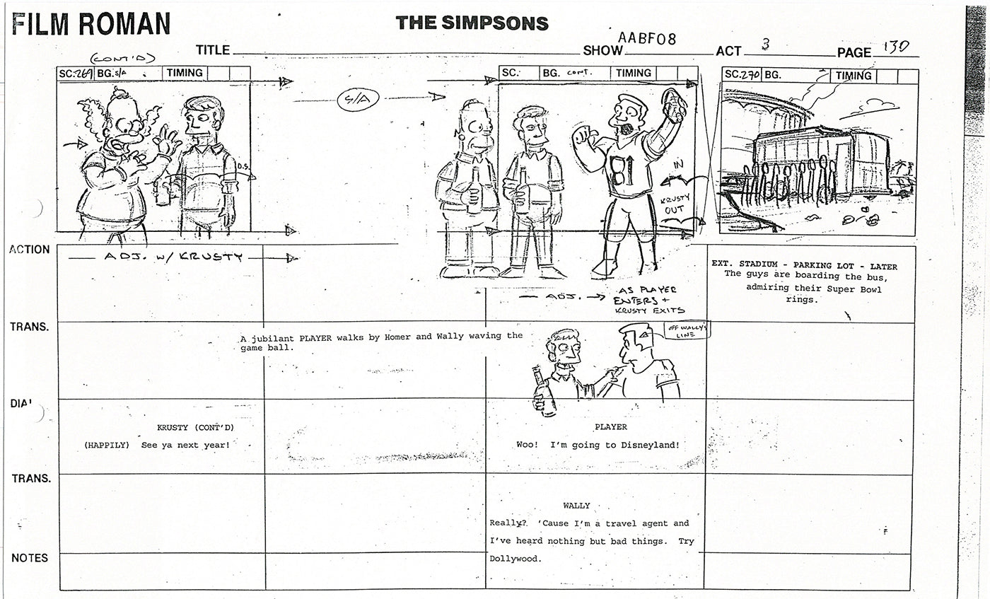 The Simpsons Production Animation Storyboard Copy Fox 1999 AS-47
