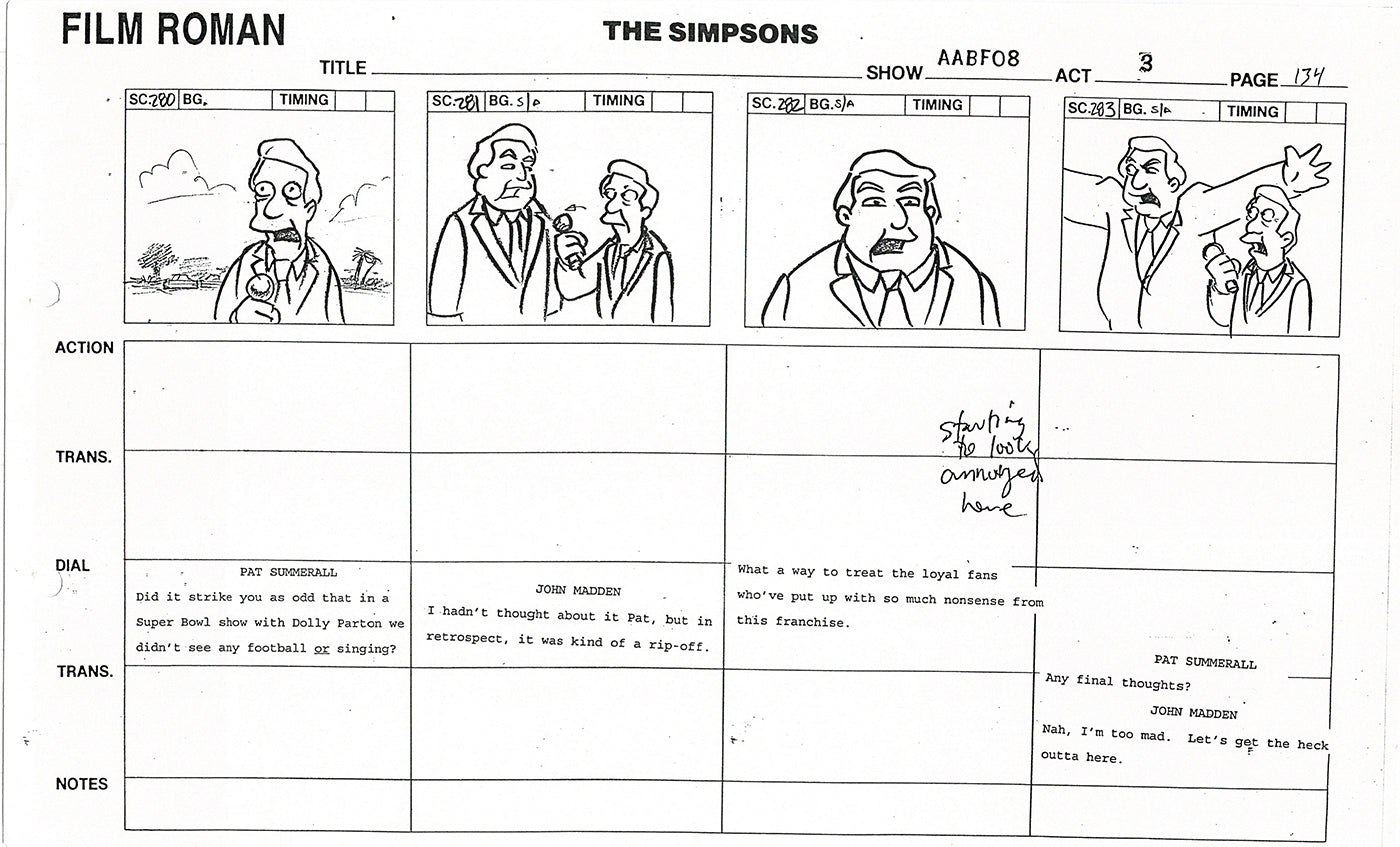 The Simpsons Production Animation Storyboard Copy Fox 1999 AS-51