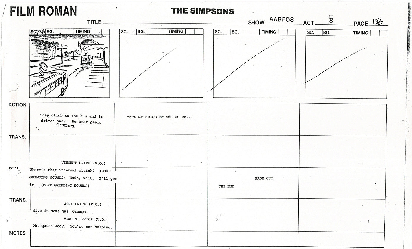 The Simpsons Production Animation Storyboard Copy Fox 1999 AS-53