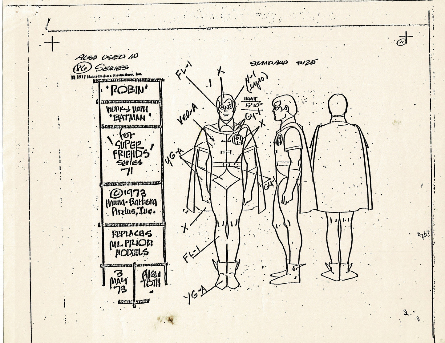 Superfriends 1977 Production Model Sheet Copy Page from Hanna Barbera mc4