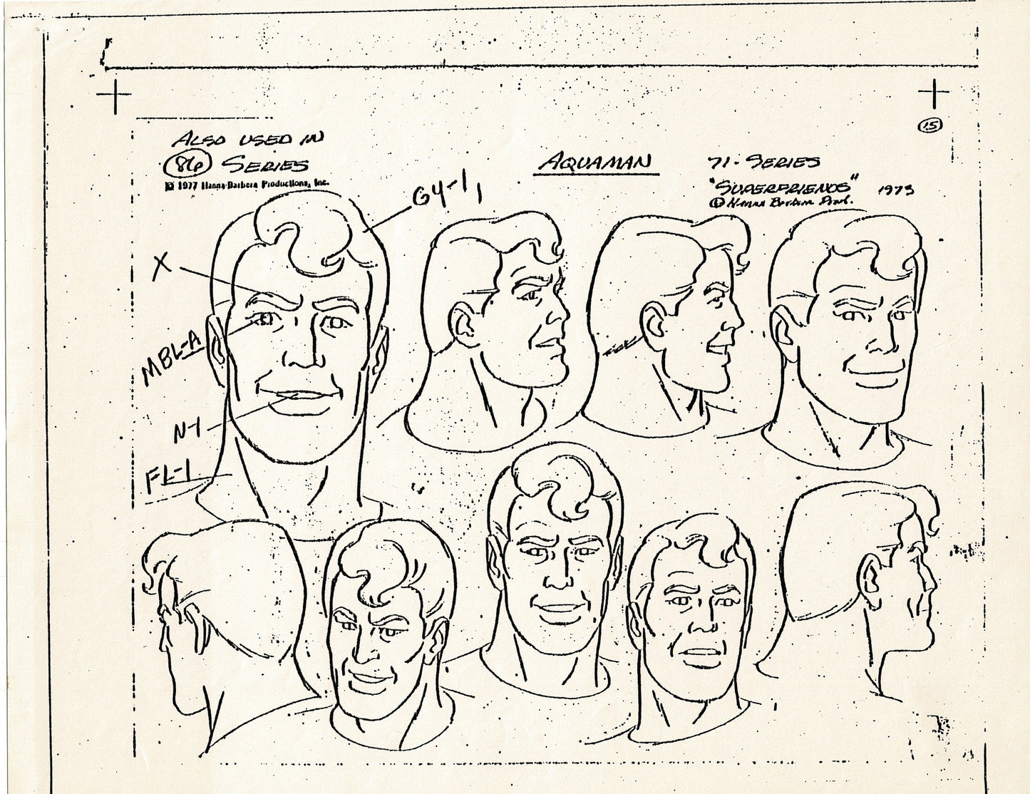 Superfriends 1977 Production Model Sheet Copy Page from Hanna Barbera mc7