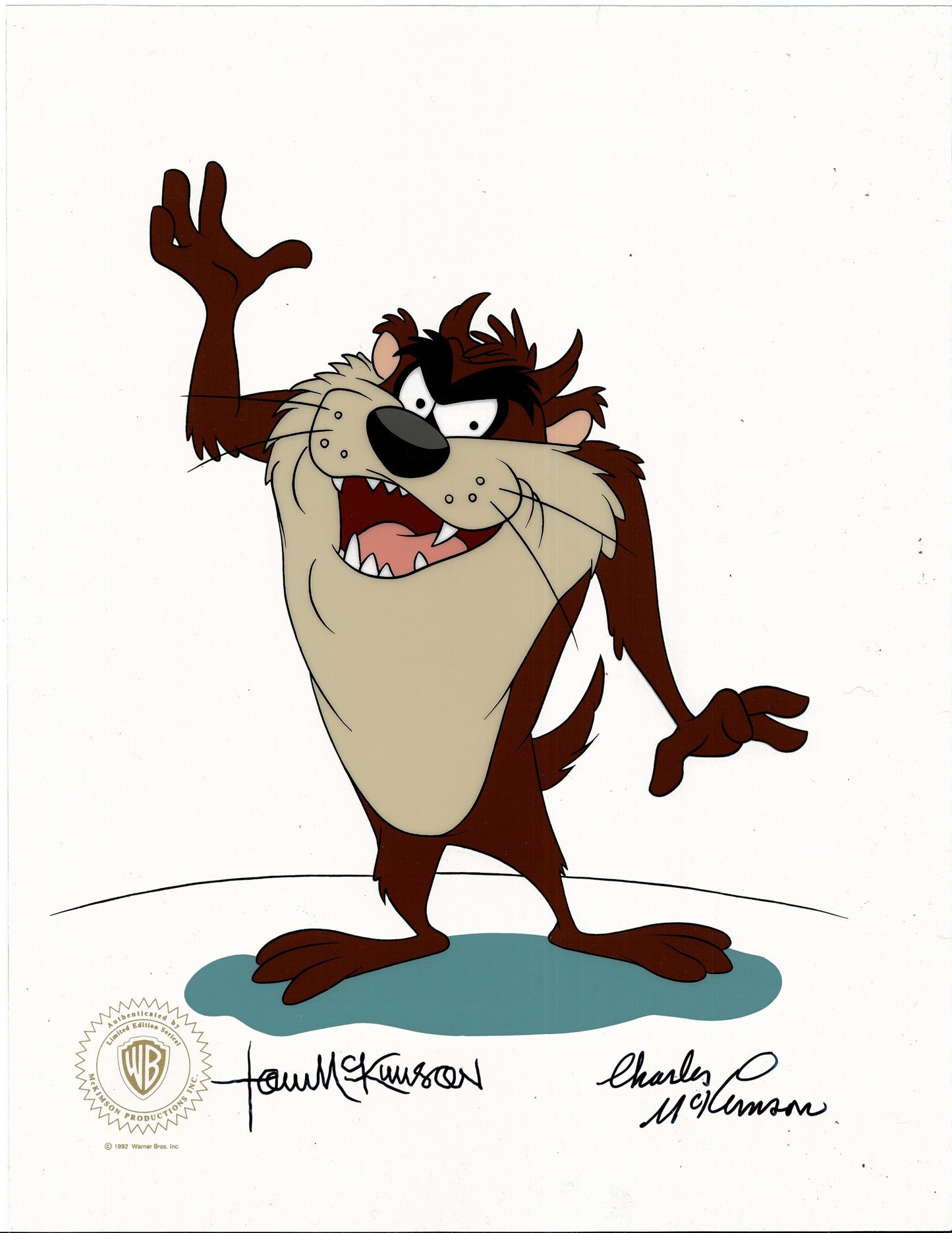 Taz Animation Tazmanian Devil Sericel Signed Tom and Charles McKimson Warner Bros C-JC