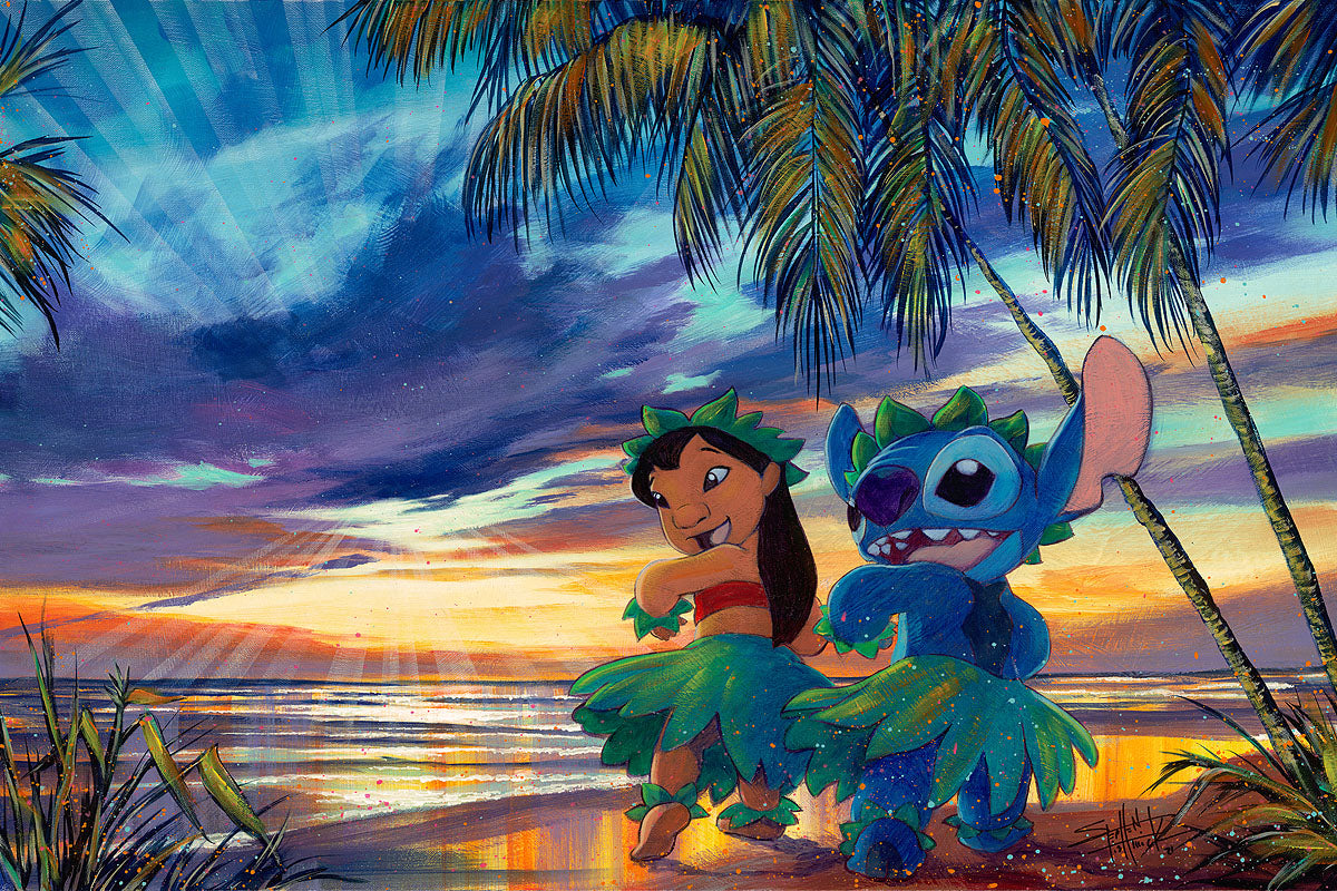 Lilo & Stitch Walt Disney Fine Art Stephen Fishwick Signed Limited Ed Print of 195 on Canvas "Sunset Salsa"