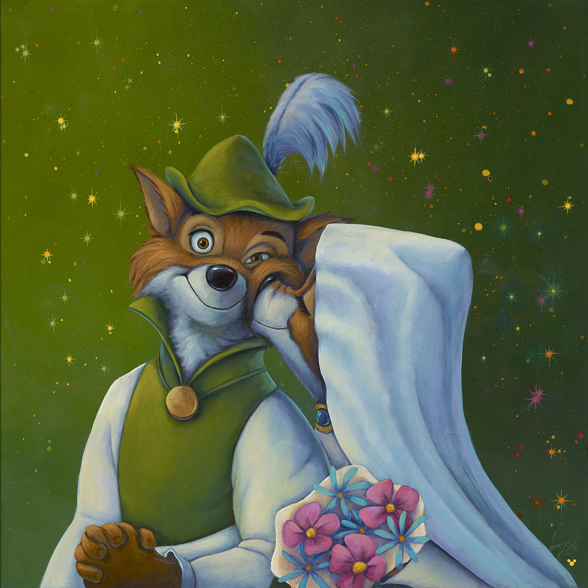 Robin Hood Walt Disney Fine Art Denyse Klette Signed Limited Edition of 195 on Canvas "Oo-De-Lally Kiss"