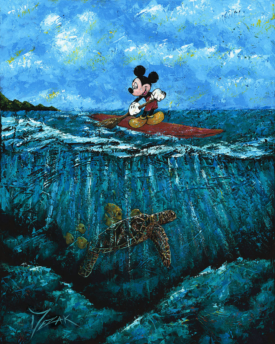 Mickey Mouse Paddle Boarding Walt Disney Fine Art Trevor Mezak Signed Limited Edition Print of 95 on Canvas "Mickey's Summer"