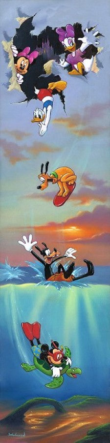 Mickey Mouse Walt Disney Fine Art Jim Warren Signed Limited Edition on Canvas of 30 "Mickey and Pals Big Day Off" PREMIERE Edition