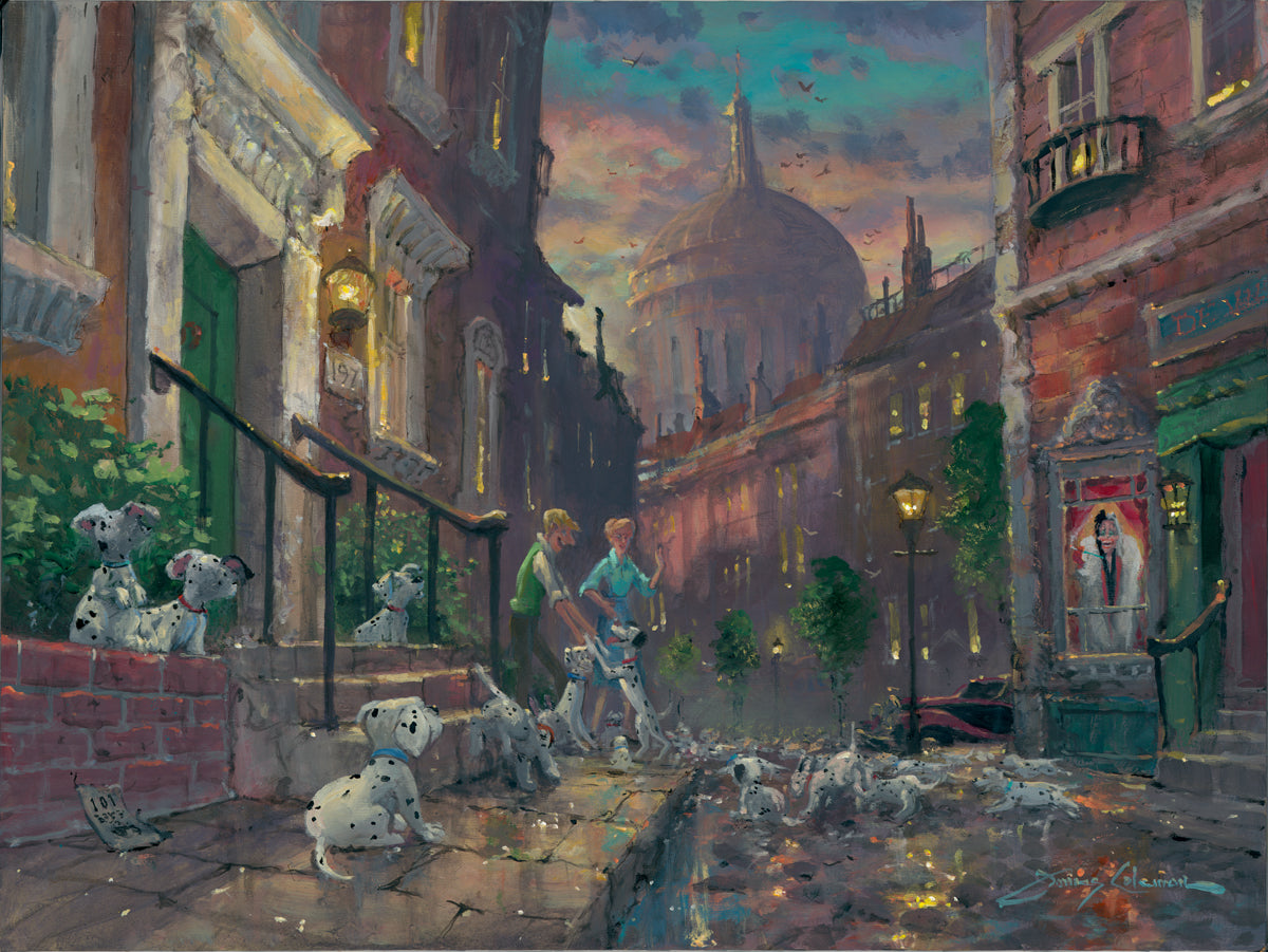 101 Dalmatians Walt Disney Fine Art James Coleman Signed Limited Edition of 95 on Canvas "We'll Keep Em'"