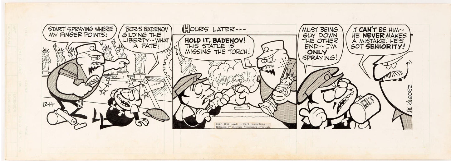 Rocky and Bullwinkle Original Ink Daily Comic Strip Art signed Al Kilgore 1962