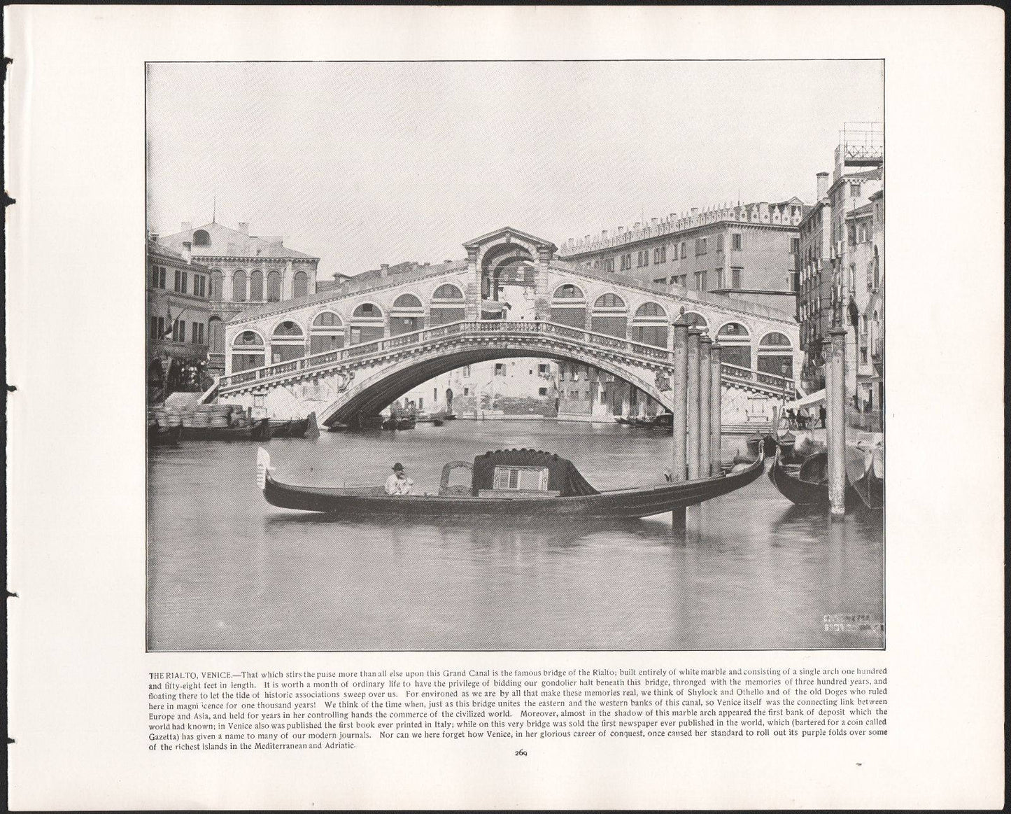 1892 Venice Italy RIALTO photograph print John L Stoddard Glimpses of the World