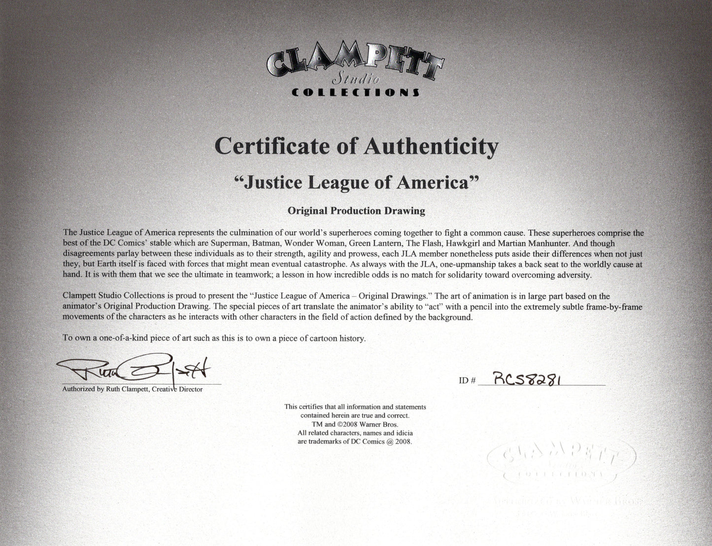 Justice League of America Wonder Woman Production Animation Cel Drawing from Warner Brothers 281