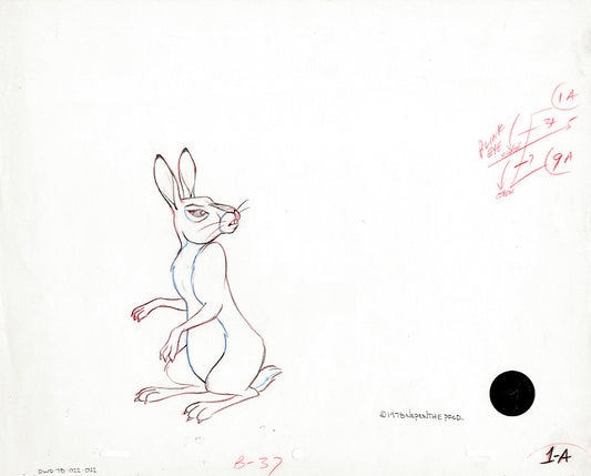 Watership Down 1978 Production Animation Cel Drawing with Linda Jones Enterprise Certificate of Authenticity 022-22