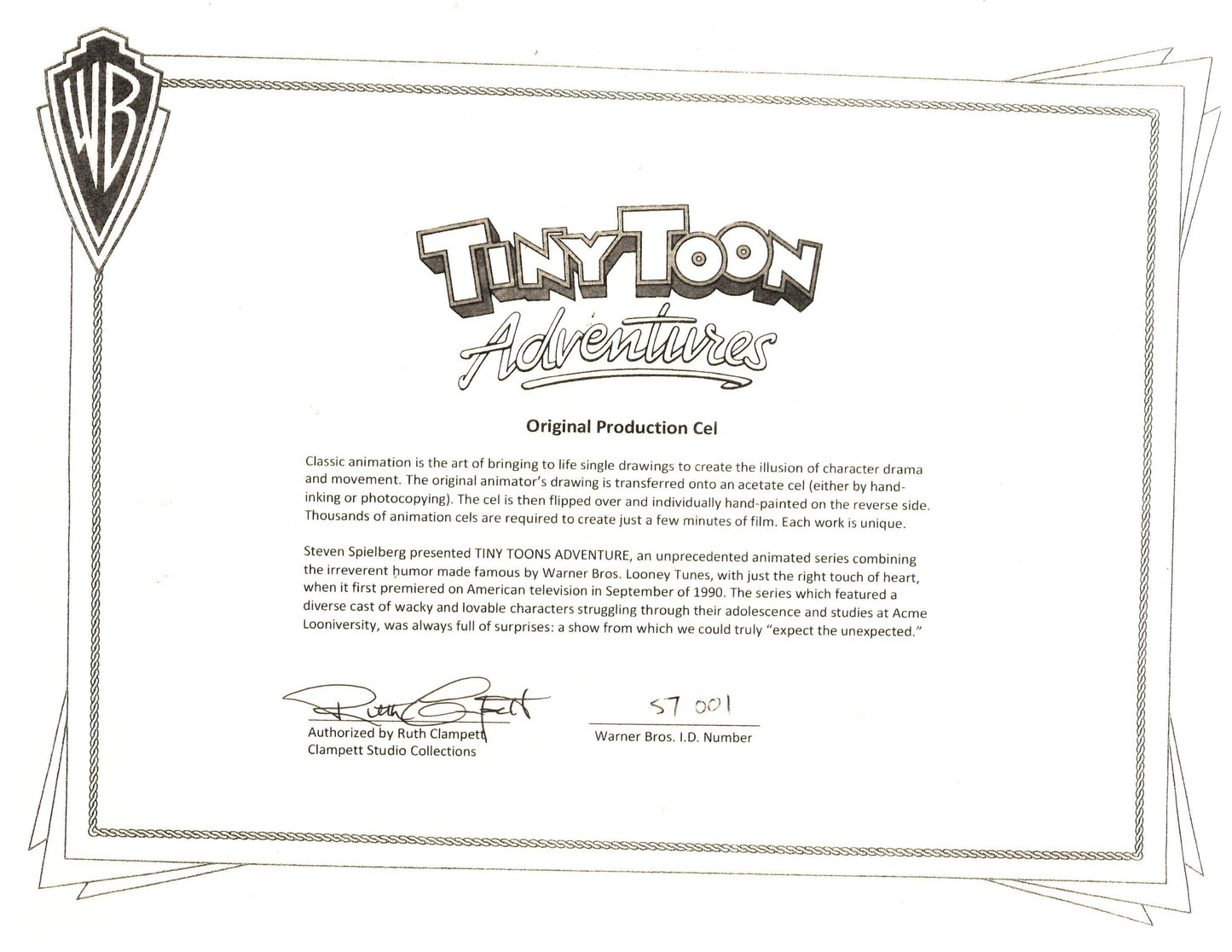 Tiny Toons Original Production Cel Buster Bunny Calamity Coyote and Little Beeper 1990-92 Spielberg