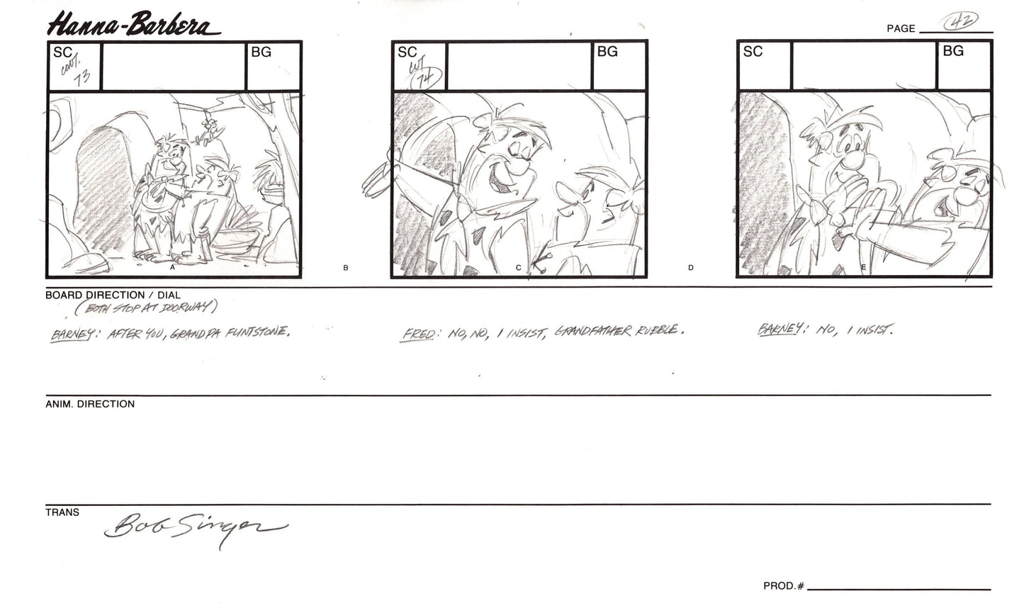 Flintstones Hollyrock-a-Bye Baby Animation Storyboard from Hanna Barbera Signed by Bob Singer 1993 42
