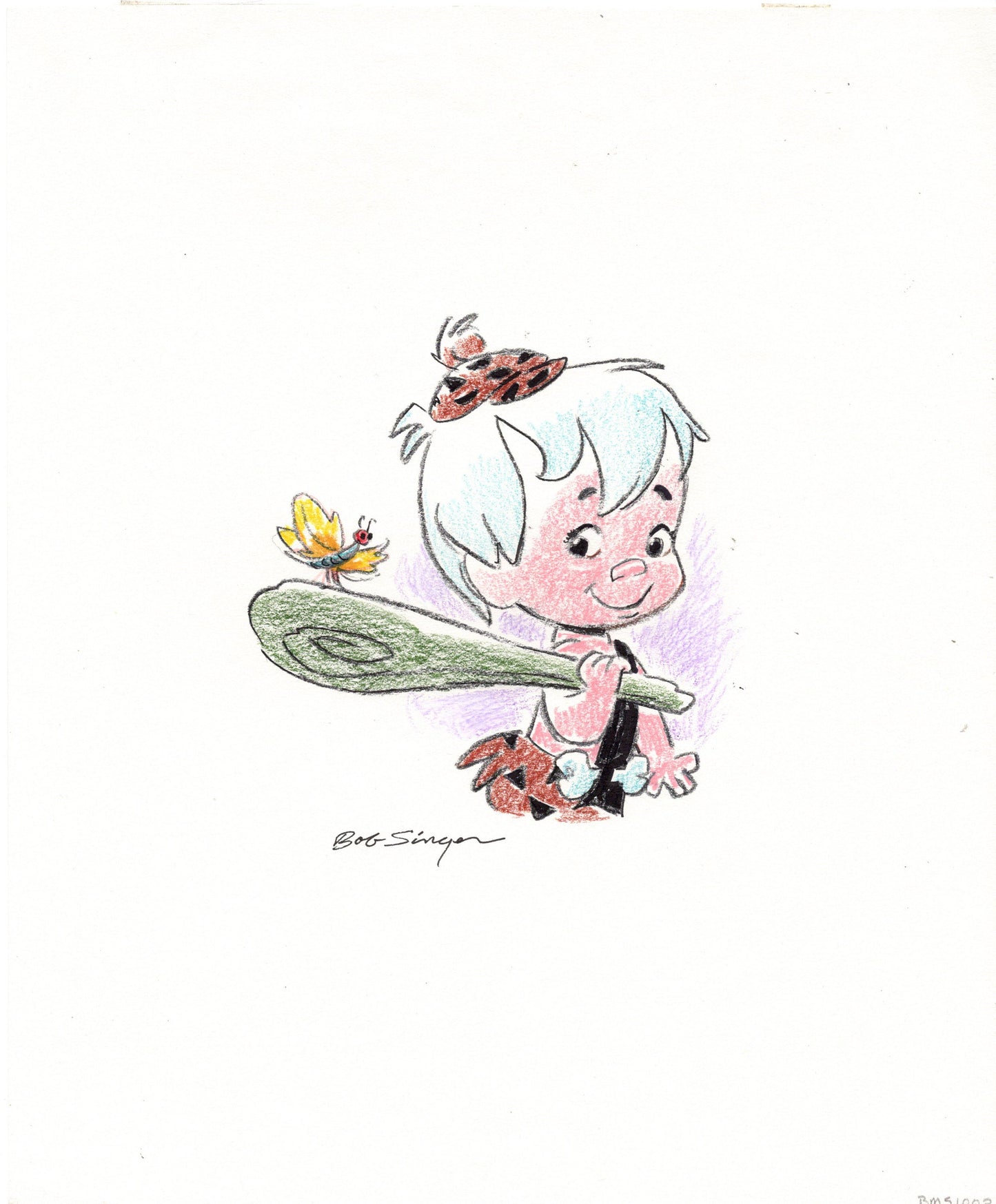 The FLINTSTONES Bamm Bamm Large Pencil Drawing Signed by Bob Singer