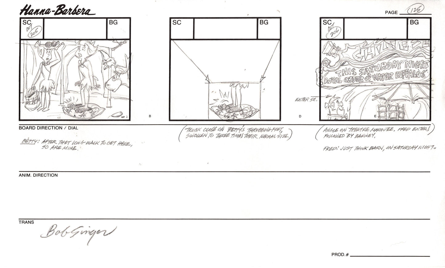Flintstones Hollyrock-a-Bye Baby Chinese Theater Animation Storyboard from Hanna Barbera Signed by Bob Singer 1993 125