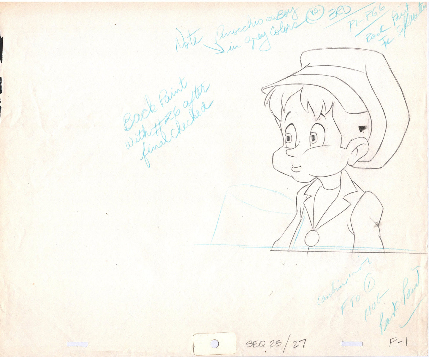 Pinocchio and the Emperor of the Night production animation cel and drawing Filmation p1a