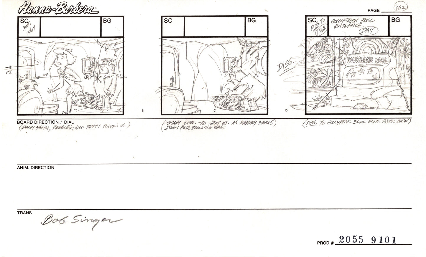 Flintstones Hollyrock-a-Bye Baby Animation Storyboard from Hanna Barbera Signed by Bob Singer 1993 662