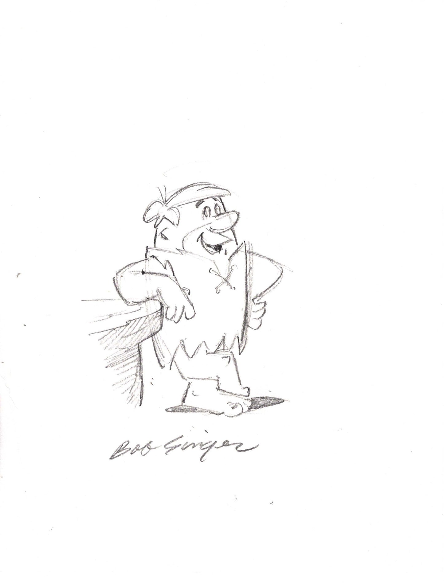 2 LOT The FLINTSTONES Fred Flintstone and Barney Rubble Pencil Drawings Signed by Bob Singer