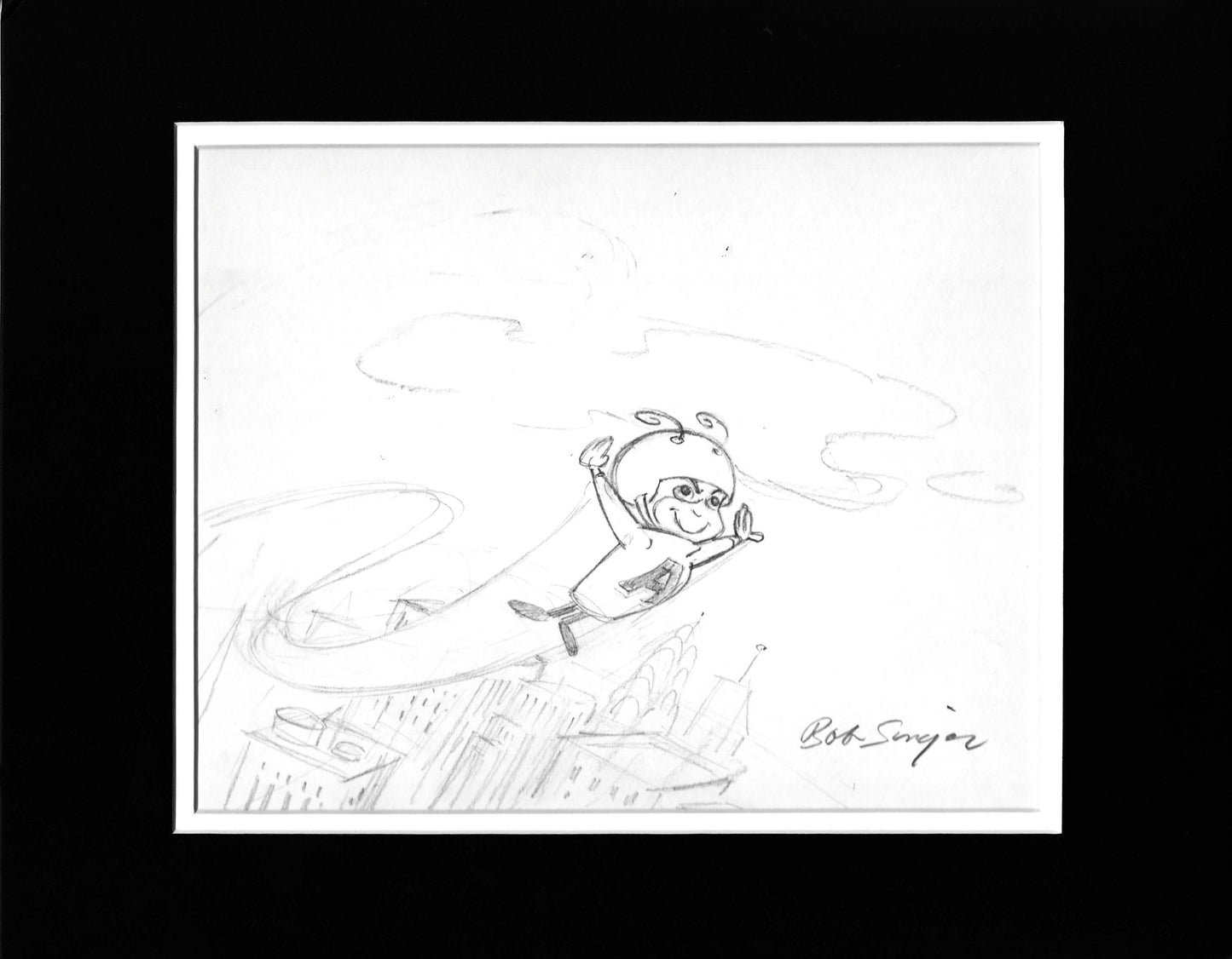 Atom Ant Pencil Scene Drawing Signed by Bob Singer Based on the Hanna Barbera Character