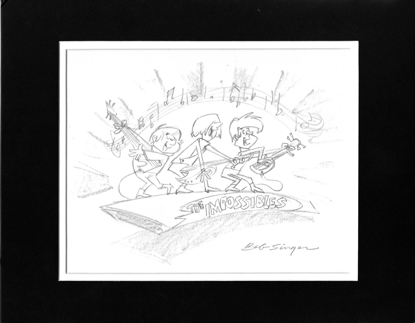 The Impossibles Pencil Scene Drawing Signed by Bob Singer Based on the Hanna Barbera Characters