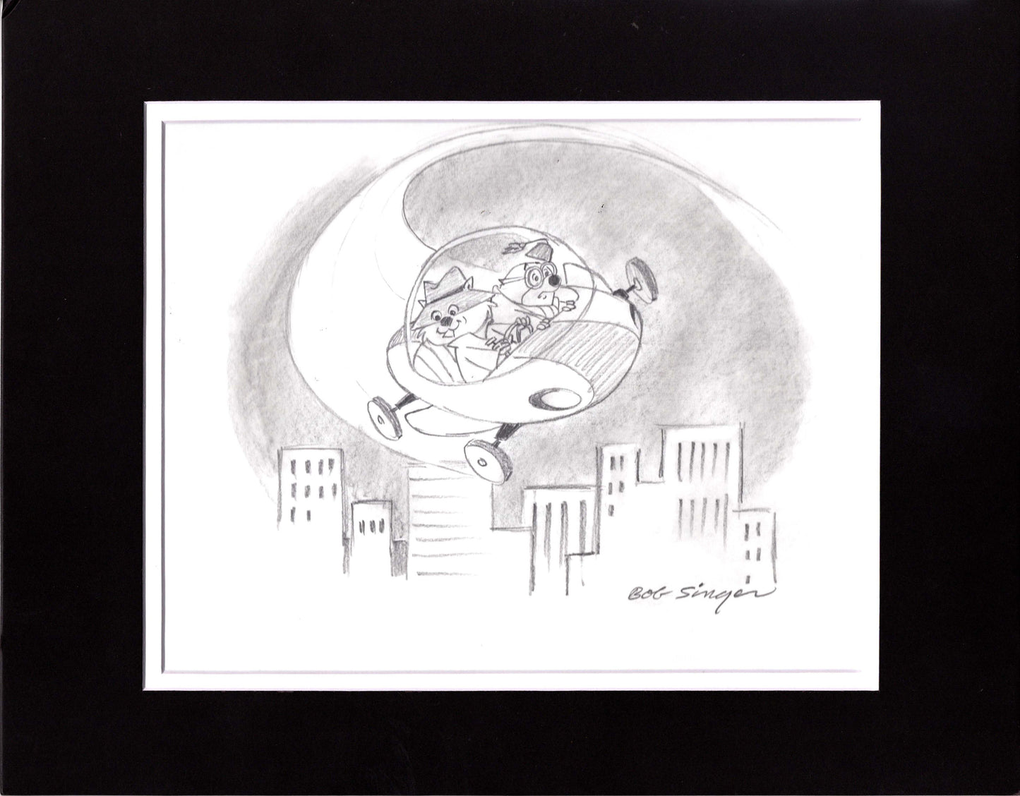 Secret Squirrel Pencil Scene Drawing Signed by Bob Singer Based on the Hanna Barbera Characters