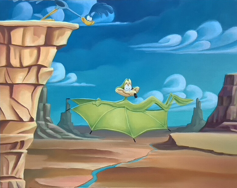 Ben Olson Signed Bat Splat Wile E Coyote and the Road Runner Warner Brothers Limited Edition of 20 Giclee on Canvas