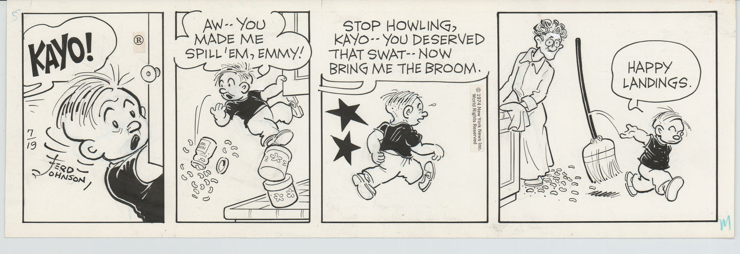 Moon Mullins Original Ink Daily Comic Strip Art signed Ferd Johnson 1974 B3007