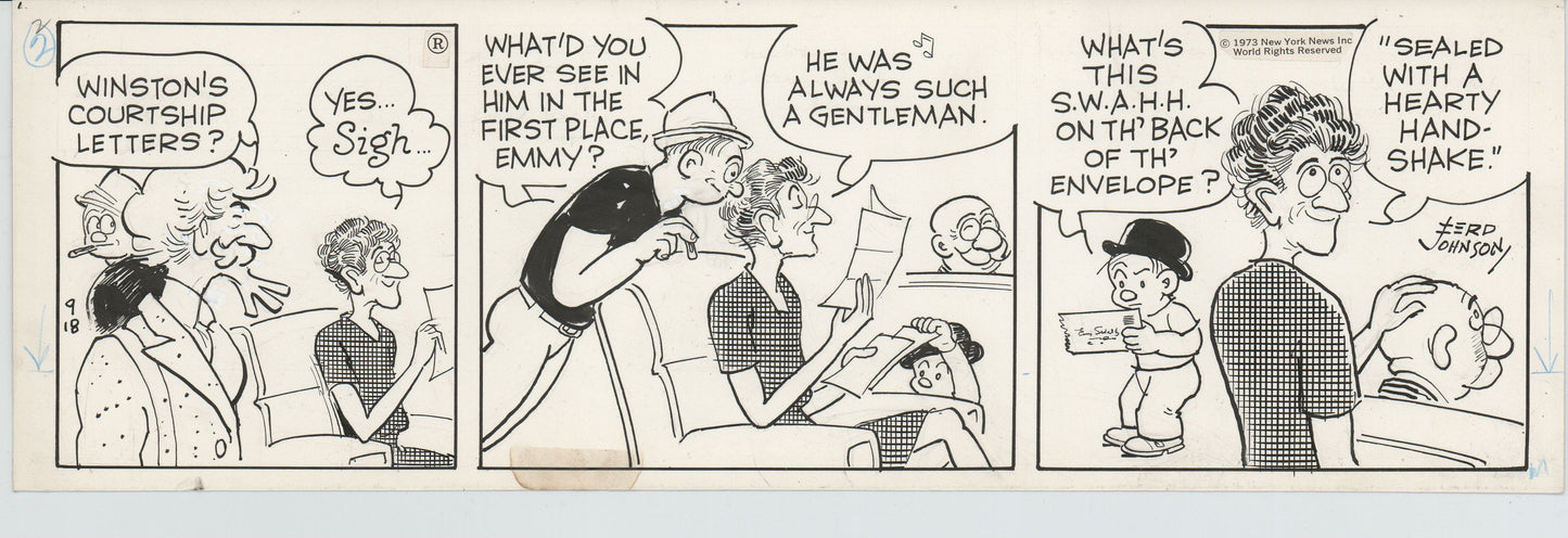 Moon Mullins Original Ink Daily Comic Strip Art signed Ferd Johnson 1973 B3026