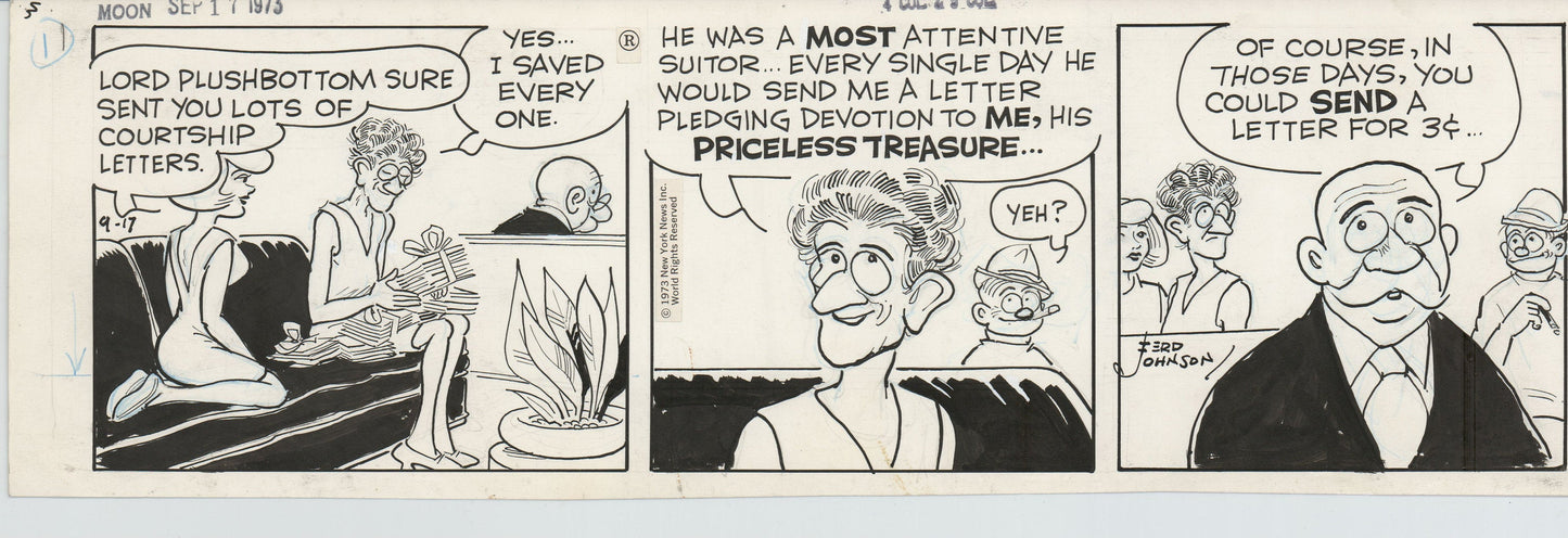 Moon Mullins Original Ink Daily Comic Strip Art signed Ferd Johnson 1973 B3027