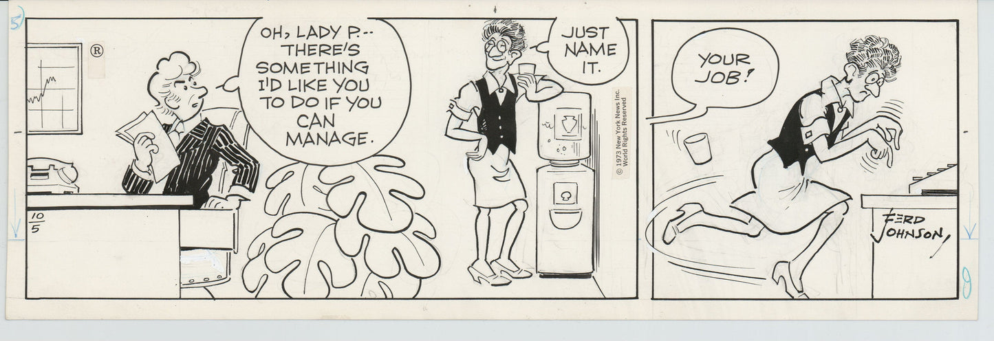 Moon Mullins Original Ink Daily Comic Strip Art signed Ferd Johnson 1973 B3043