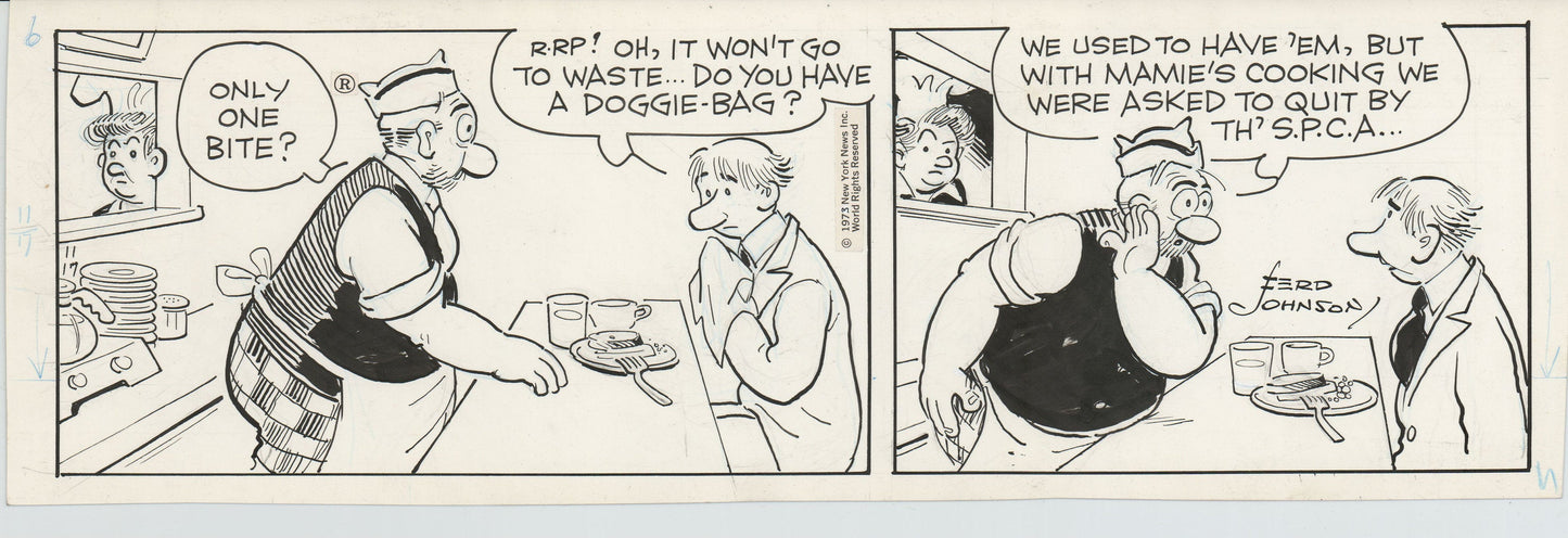 Moon Mullins Original Ink Daily Comic Strip Art signed Ferd Johnson 1973 B3044