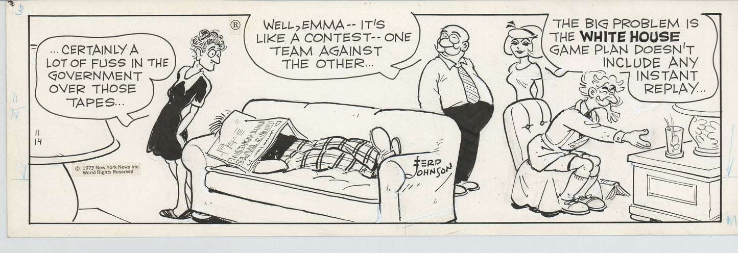 Moon Mullins Original Ink Daily Comic Strip Art signed Ferd Johnson 1973 B3048