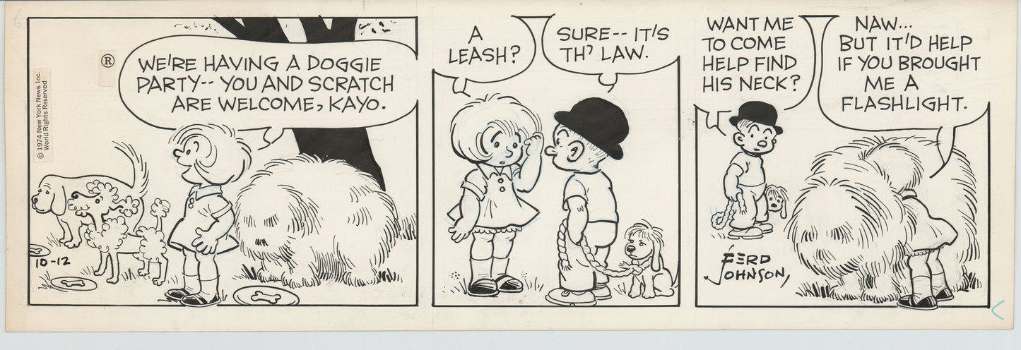 Moon Mullins Original Ink Daily Comic Strip Art signed Ferd Johnson 1974 B3058