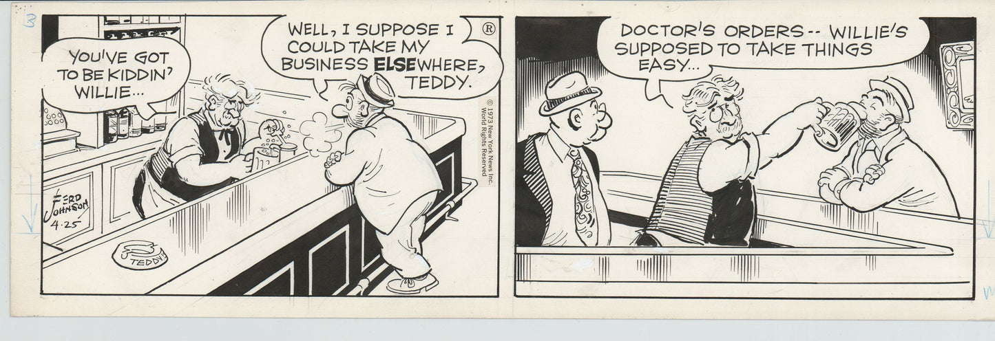 Moon Mullins Original Ink Daily Comic Strip Art signed Ferd Johnson 1973 B3074