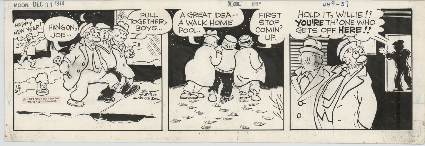 Moon Mullins Original Ink Daily Comic Strip Art signed Ferd Johnson 1973 B3080