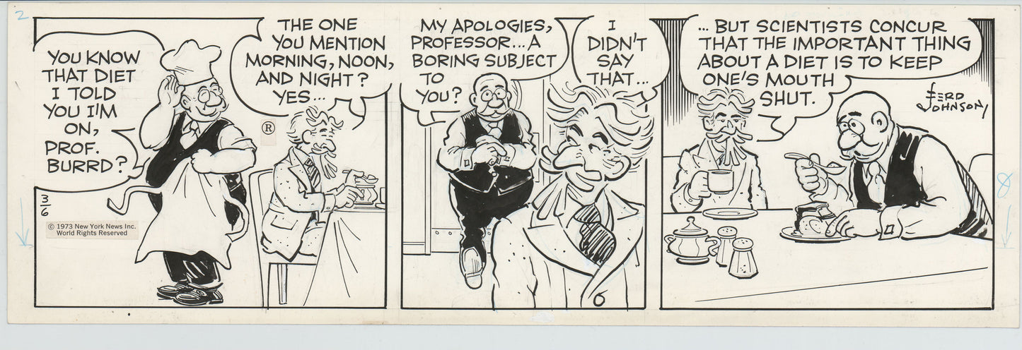 Moon Mullins Original Ink Daily Comic Strip Art signed Ferd Johnson 1973 B3085