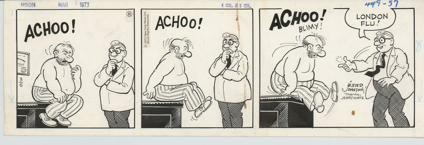 Moon Mullins Original Ink Daily Comic Strip Art signed Ferd Johnson 1973 B3087