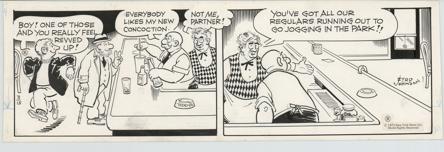 Moon Mullins Original Ink Daily Comic Strip Art signed Ferd Johnson 1973 B3089