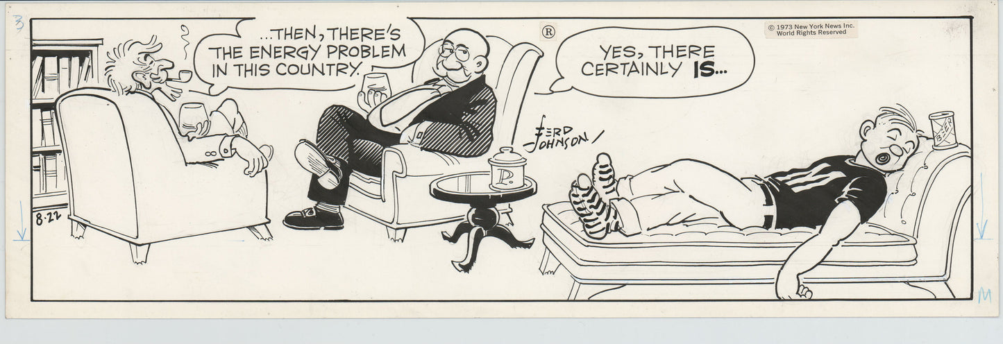 Moon Mullins Original Ink Daily Comic Strip Art signed Ferd Johnson 1973 B3100