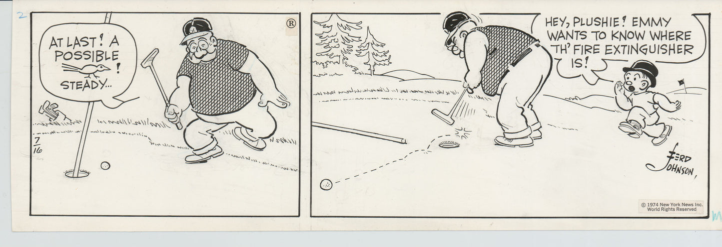 Moon Mullins Original Ink Daily Comic Strip Art signed Ferd Johnson 1974 B3003