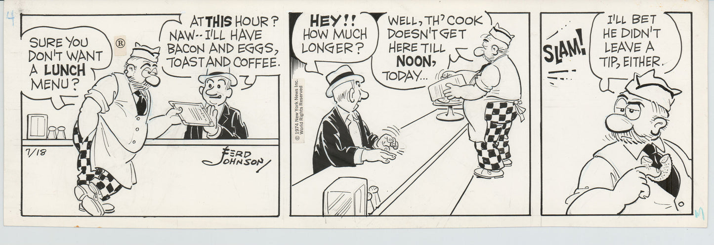 Moon Mullins Original Ink Daily Comic Strip Art signed Ferd Johnson 1974 B3004