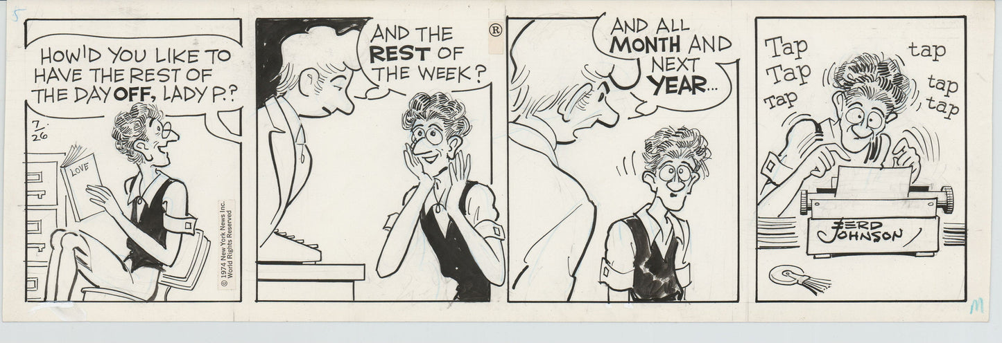 Moon Mullins Original Ink Daily Comic Strip Art signed Ferd Johnson 1974 B3012