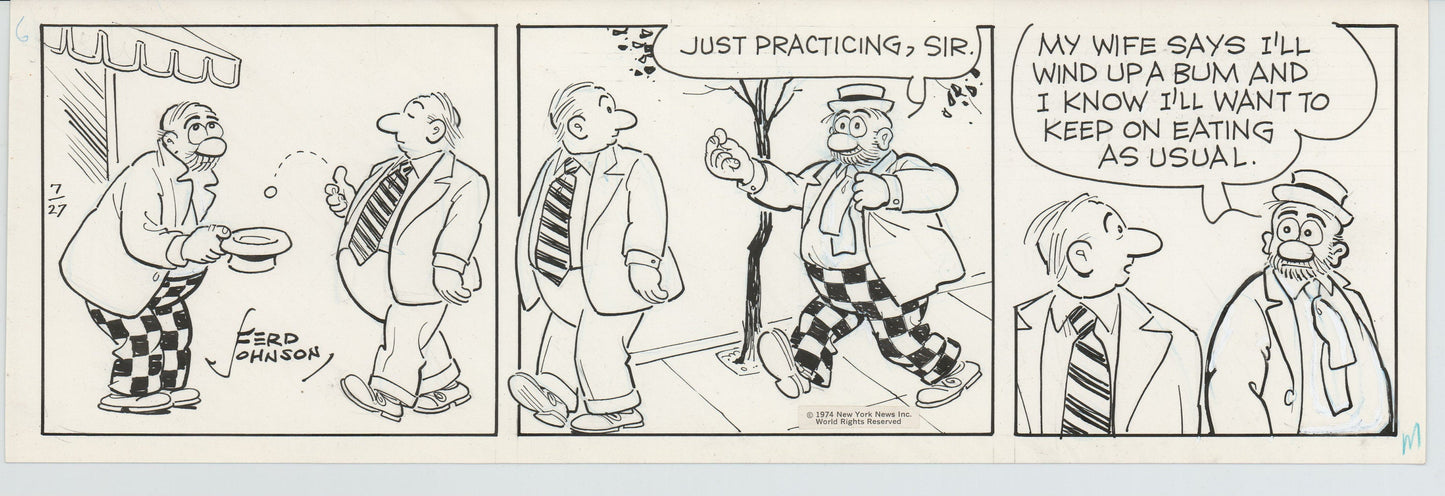Moon Mullins Original Ink Daily Comic Strip Art signed Ferd Johnson 1974 B3013