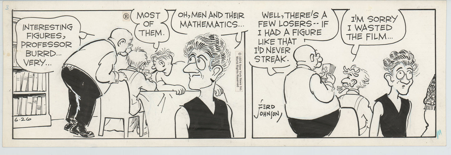 Moon Mullins Original Ink Daily Comic Strip Art signed Ferd Johnson 1974 B3067