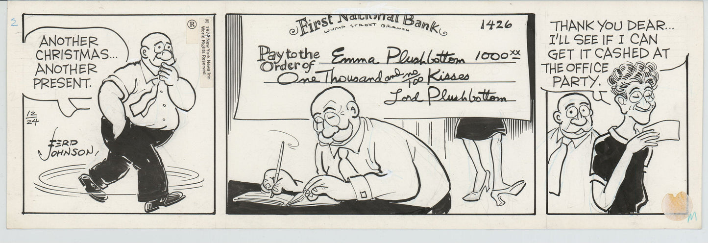 Moon Mullins Original Ink Daily Comic Strip Art signed Ferd Johnson 1974 B3099