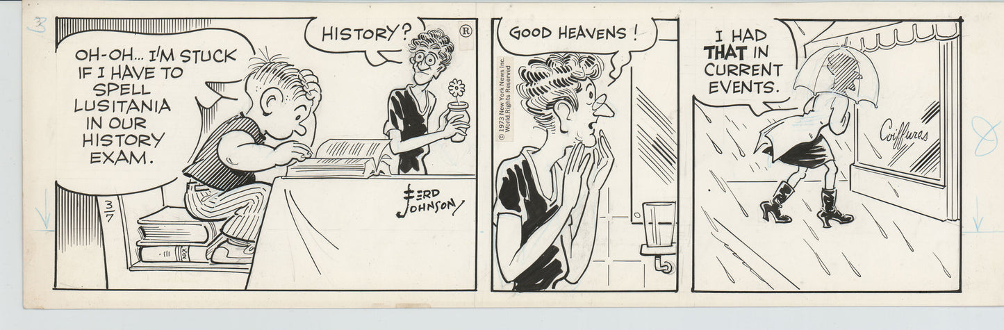 Moon Mullins Original Ink Daily Comic Strip Art signed Ferd Johnson 1973 B3086